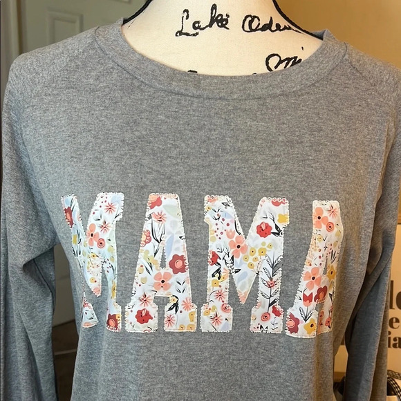 Gray ‘Mama’ Floral Print Long Sleeve Teeshirt - Picture 3 of 5
